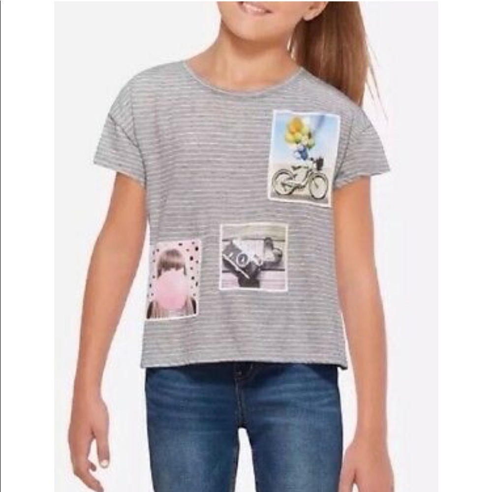 Justice Size 8 Striped Shirt with Joyful Patches